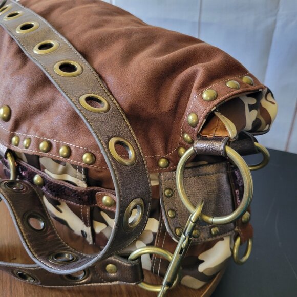 Kathy Van Zeeland Brown Camouflage Shoulder Bag.  Hobo Style camo print purse - Picture 12 of 16